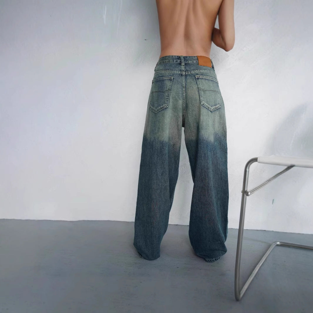 Dame løse høye midjejeans med trendy fargeforløp og vide ben Skjora