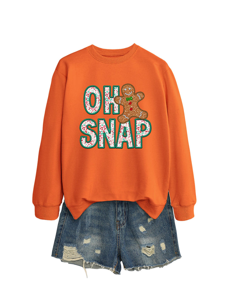 Dame sweatshirt med morsomt pepperkakemannmotiv og glitrende bokstaver Skjora