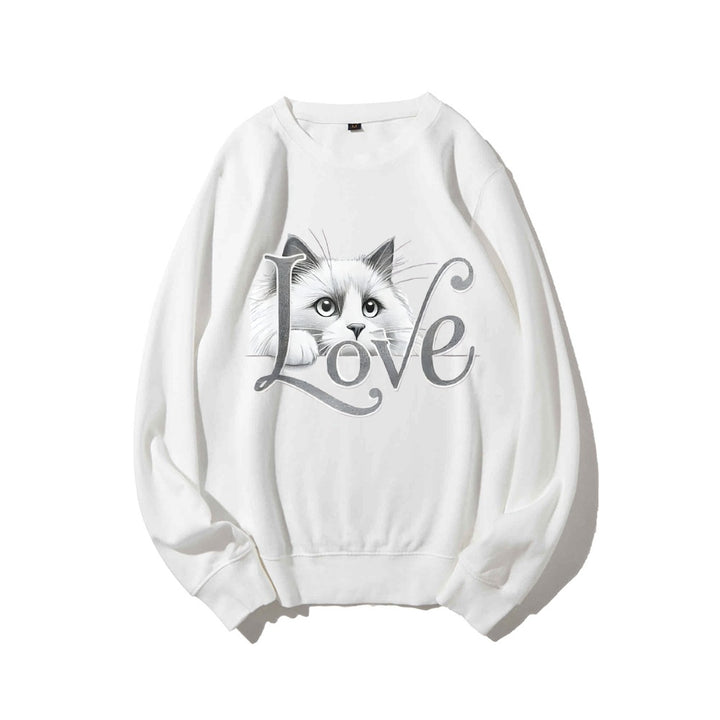 Kvinne sweatshirt med lekent katte design og avslappet passform Skjora