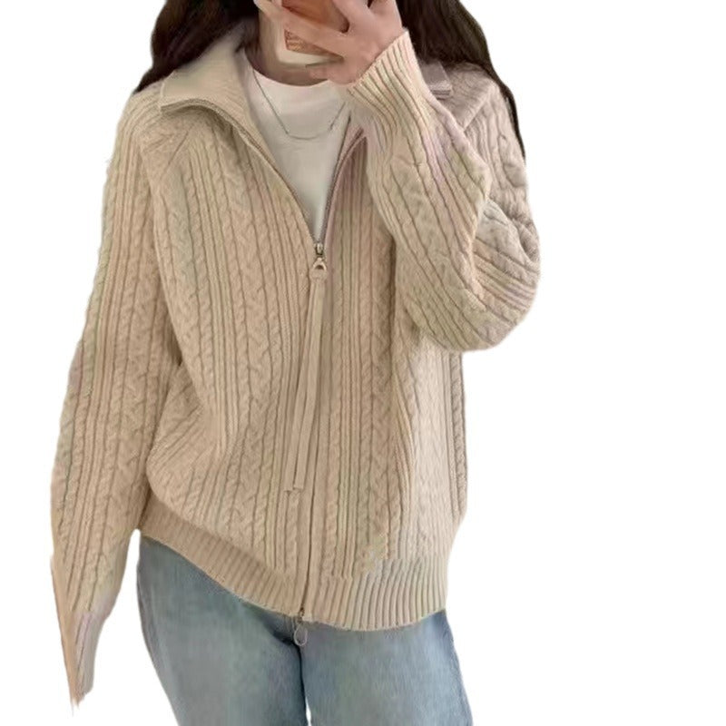 Kvinne cardigan med glidelås og himmelsk flettemønster Skjora