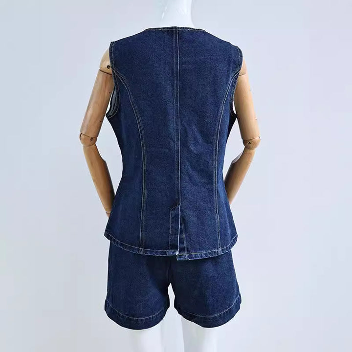 Dame Denim Overall med stilig snitt og knappdetaljer Skjora