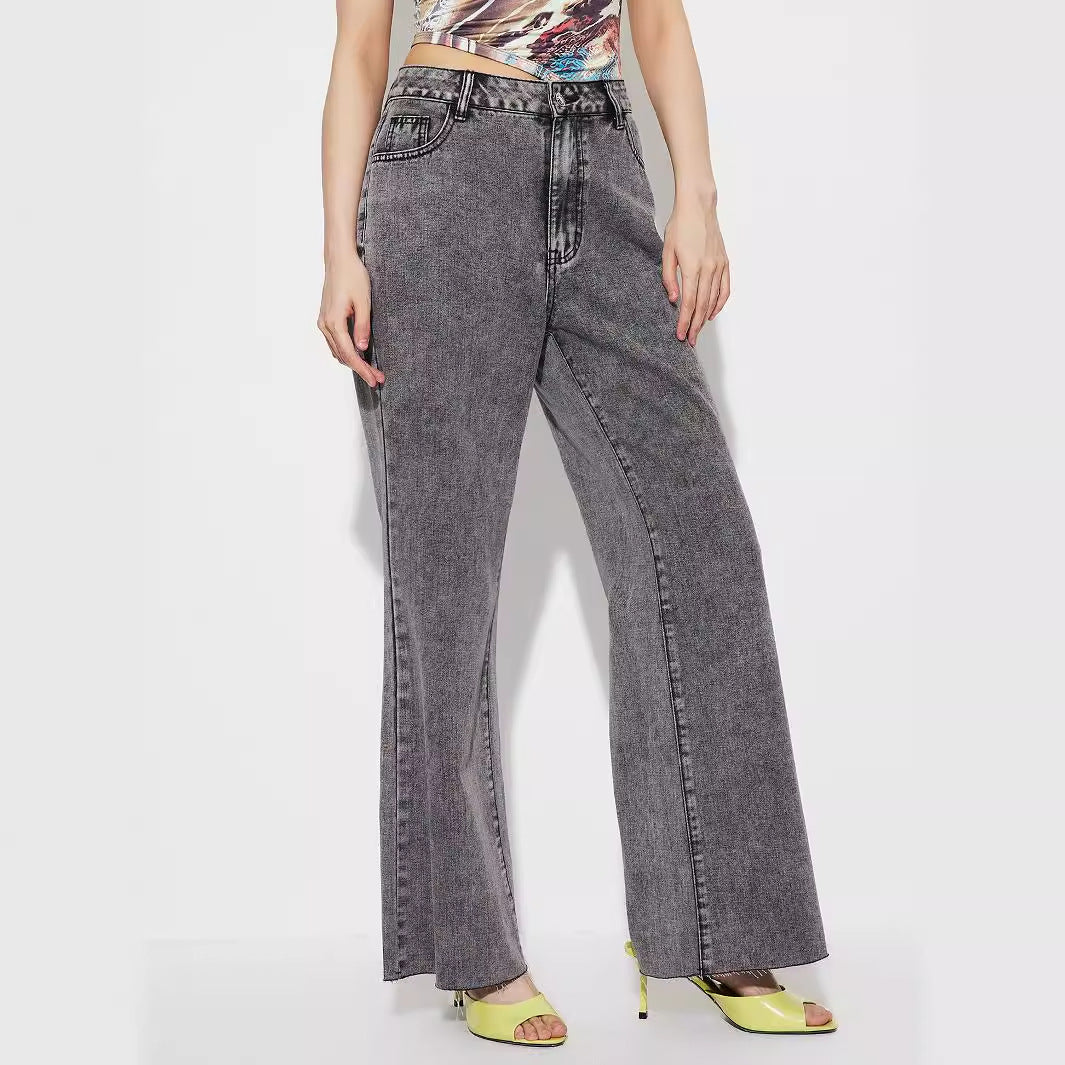 Damer Flared Jeans med høyt liv og detaljerte sømmer Skjora