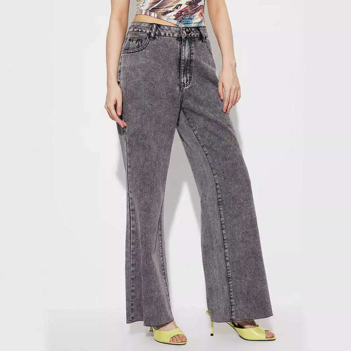 Kvinne Flared Jeans med Høy Midje og Detaljerte Sømmer Skjora