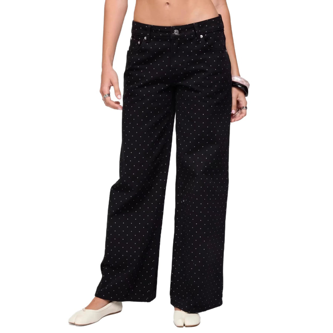 Dame vide Denim-jeans med polka-prikker Skjora