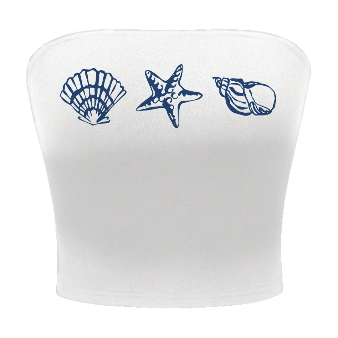 Dame Bandeau-top i maritimt design med skjellformede motiver Skjora