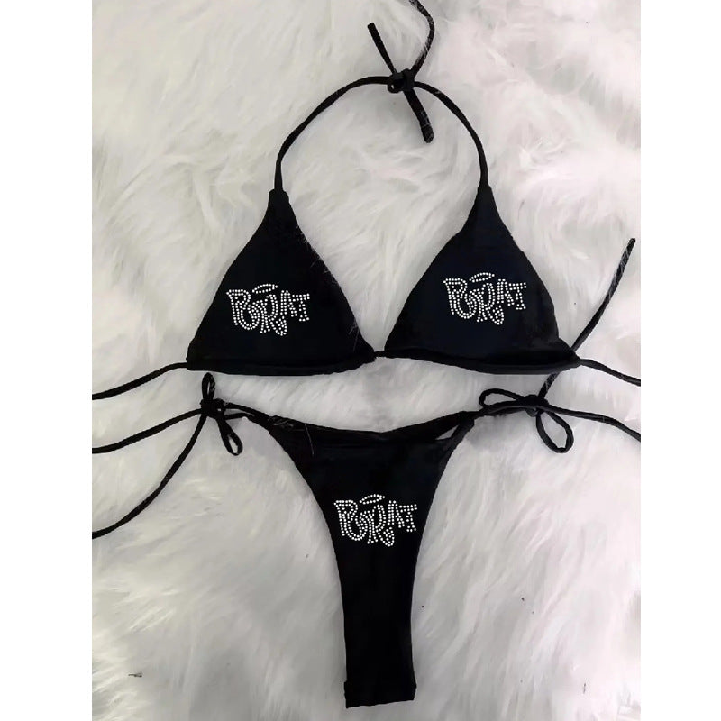Dame bikini-sett med glitrende trykk og justerbare stropper Skjora