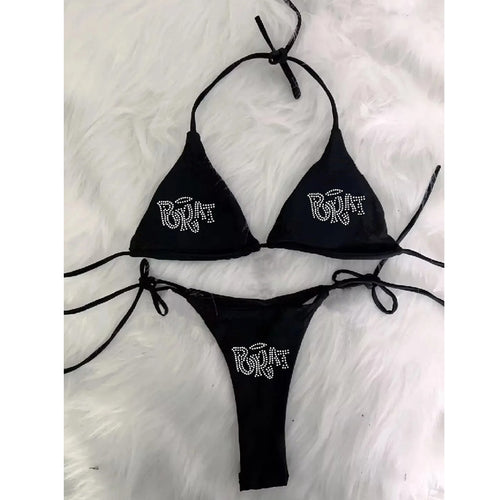Dame bikini-sett med glitrende trykk og justerbare stropper Skjora
