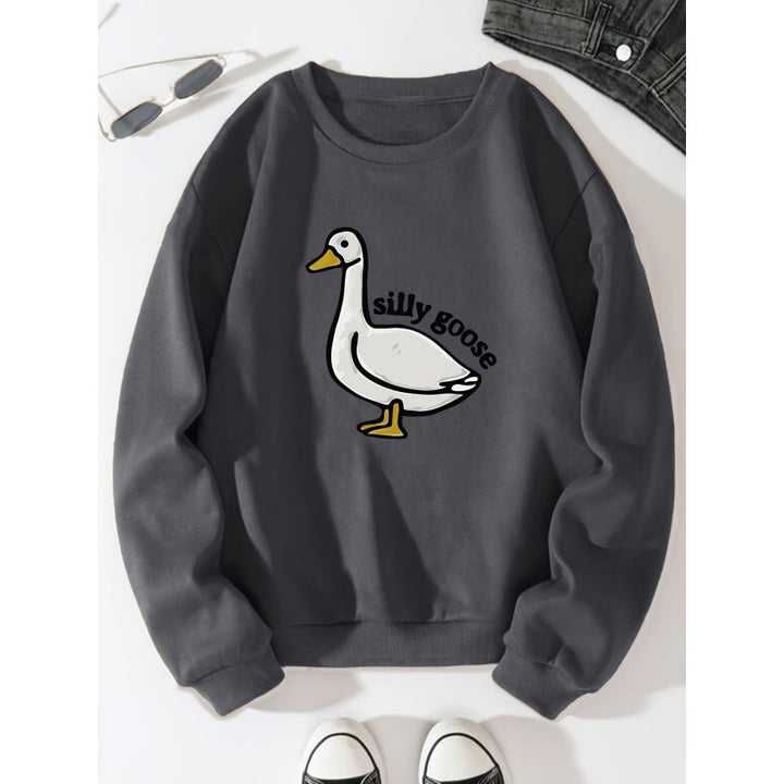 Dame sweatshirt med lekent andemotiv og avslappet passform Skjora