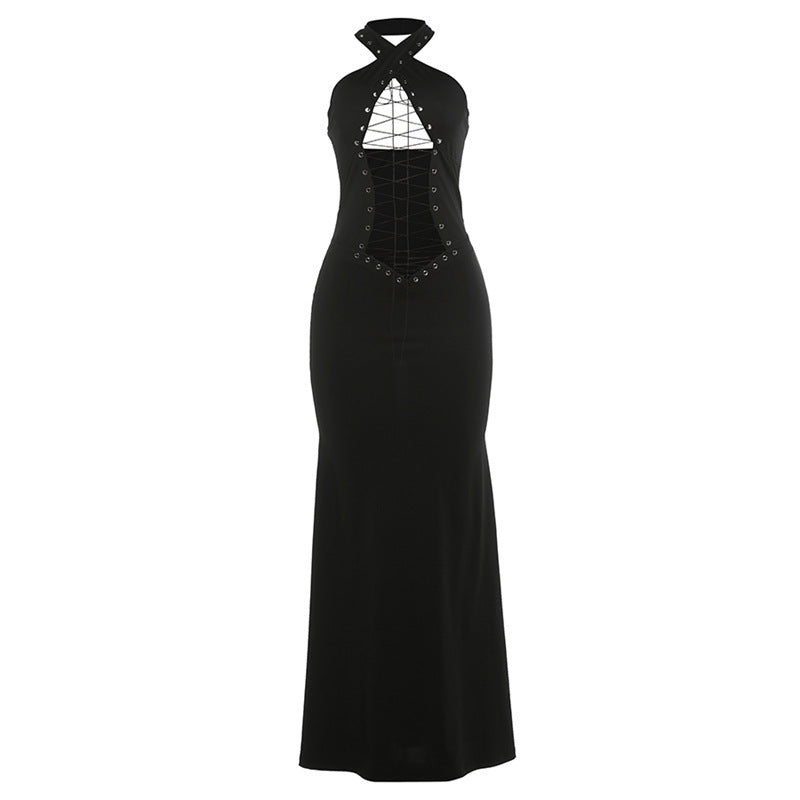 Dame Elegant Maxi-Kjole med raffinerte snøring design Skjora