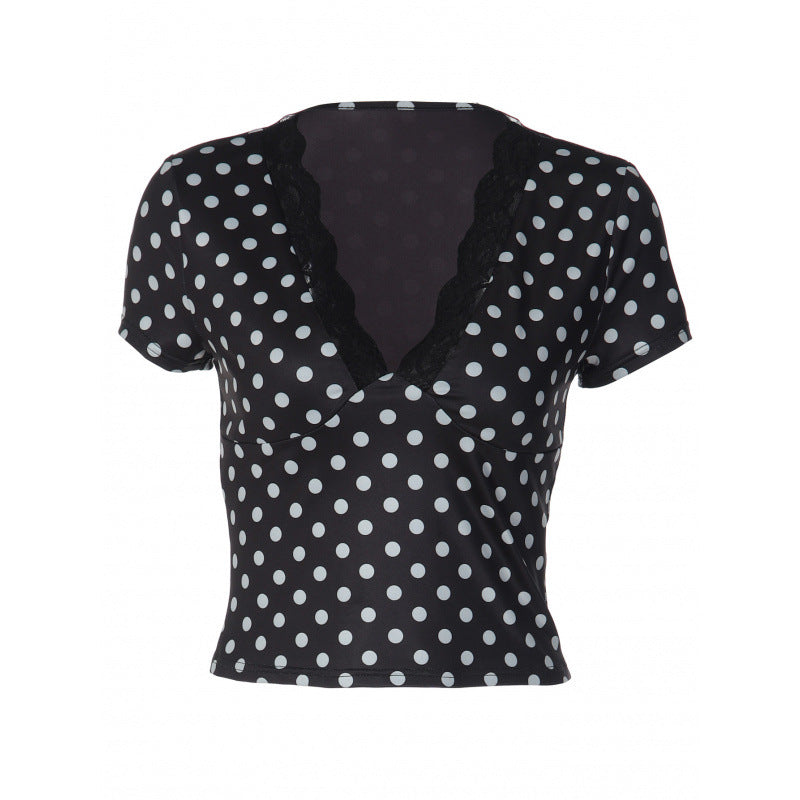 Dame Polka-Dot Topp med spissdetaljer og figursydd passform Skjora