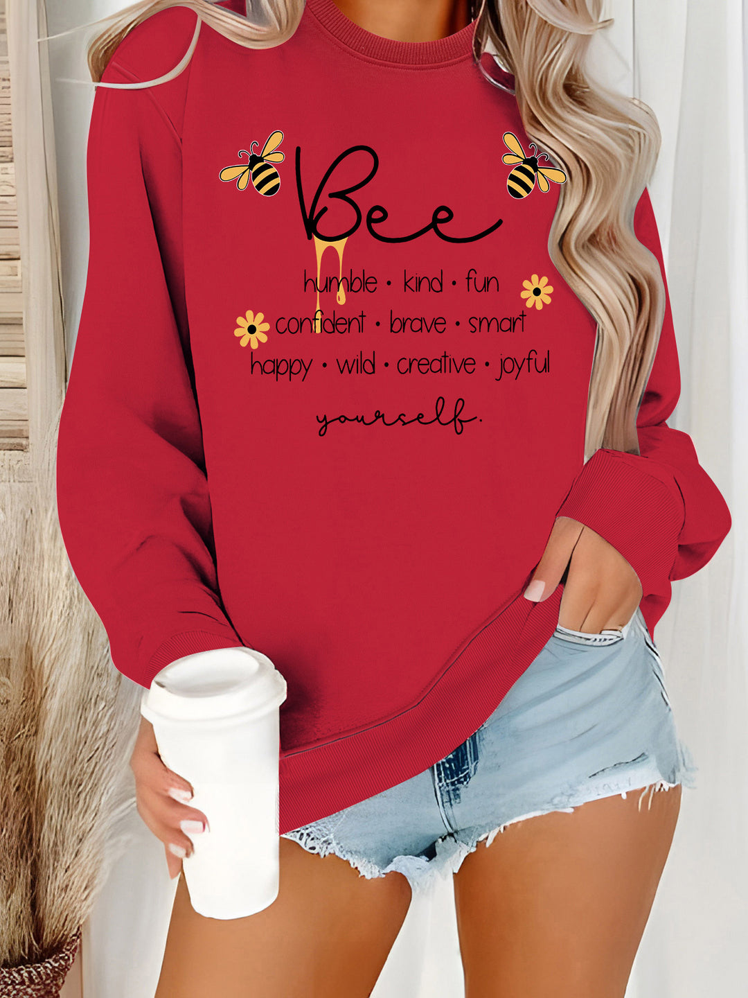 Dame sweatshirts med inspirerende bien mote og positive affirmasjoner Skjora