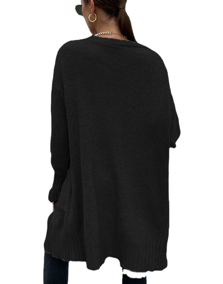Kvinnens chunky strikk cardigan med dype lommer og avslappet design Skjora