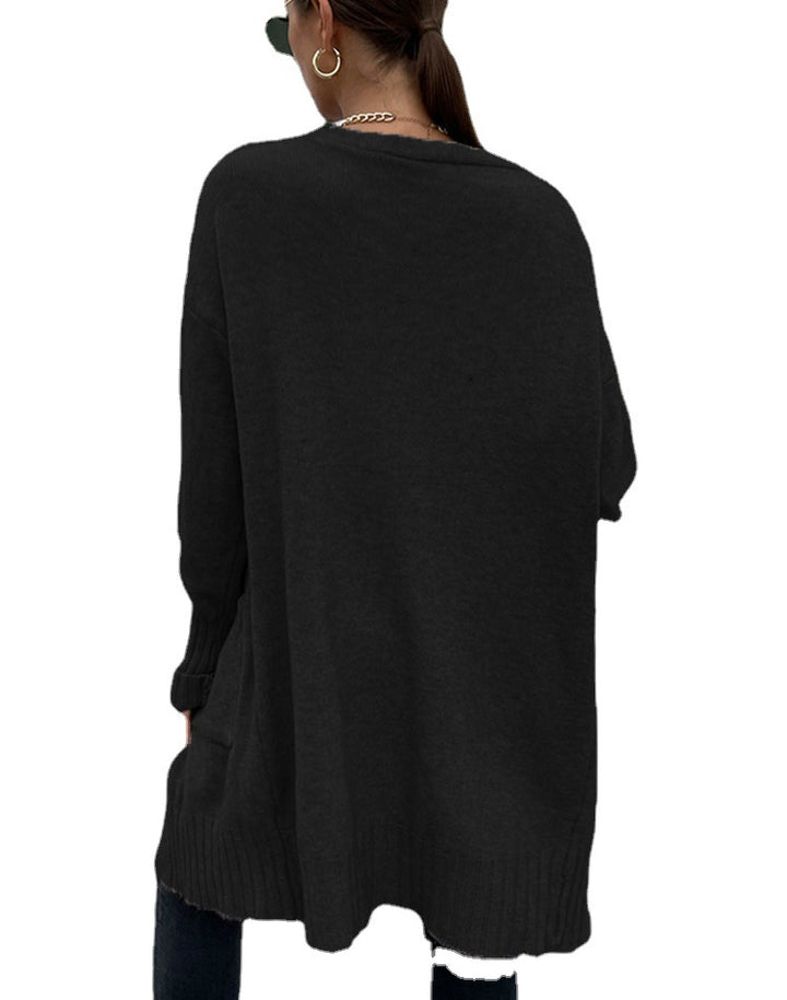 Kvinnens chunky strikk cardigan med dype lommer og avslappet design Skjora