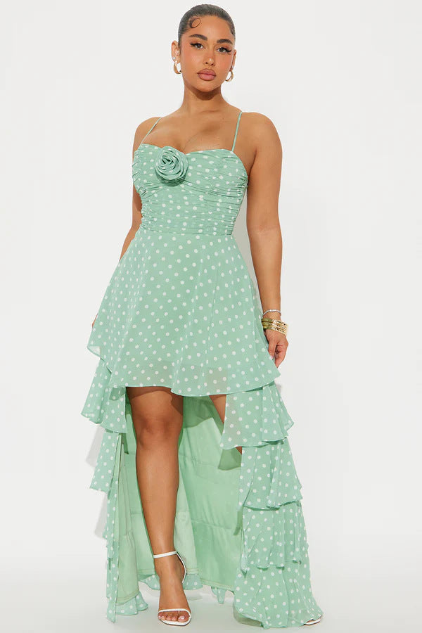 Damen Lekker Polka-Dots Maxikjole med asymmetrisk skjørt og florale detaljer Skjora
