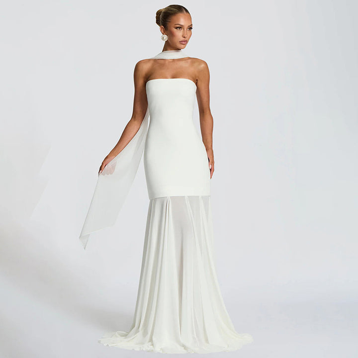 Damer Elegant kveldsdrakt med transparente draperinger Skjora