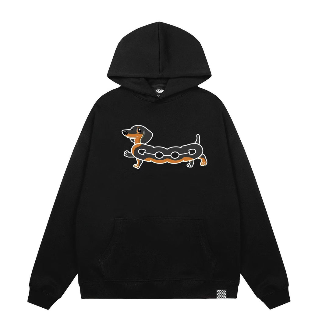 Dame het med het kapjes sweatshirt med sjarmerende hund skjermtrykk Skjora