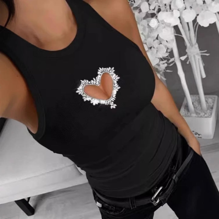 Damer Sporty Tanktop med hjerteutskjæringer og glitrende dekorasjon Skjora