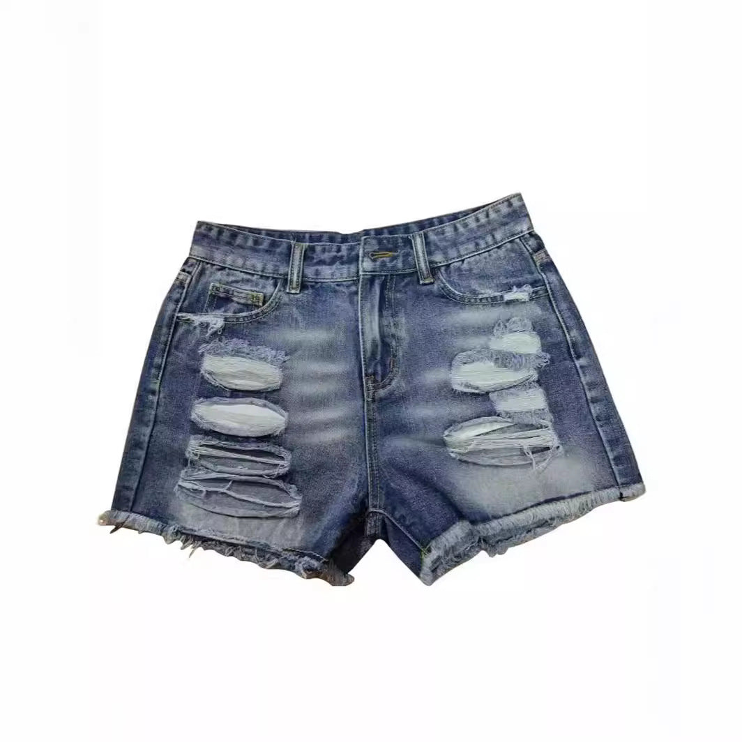 Dame trendy Ødelagte Denim-Shorts med frynsete kanter og stilige rifte detaljer Skjora