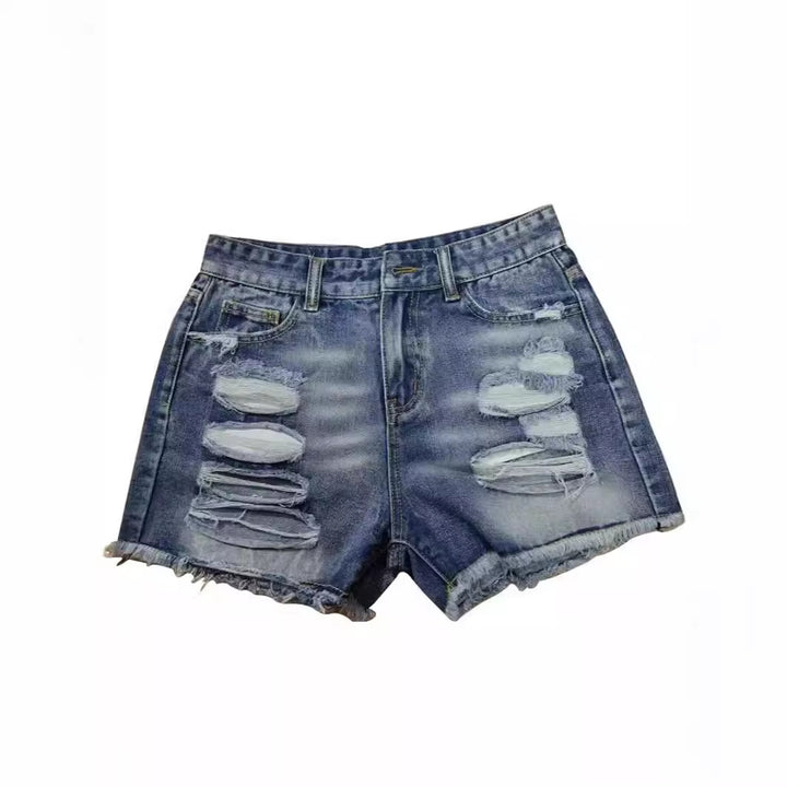 Dame trendy Ødelagte Denim-Shorts med frynsete kanter og stilige rifte detaljer Skjora