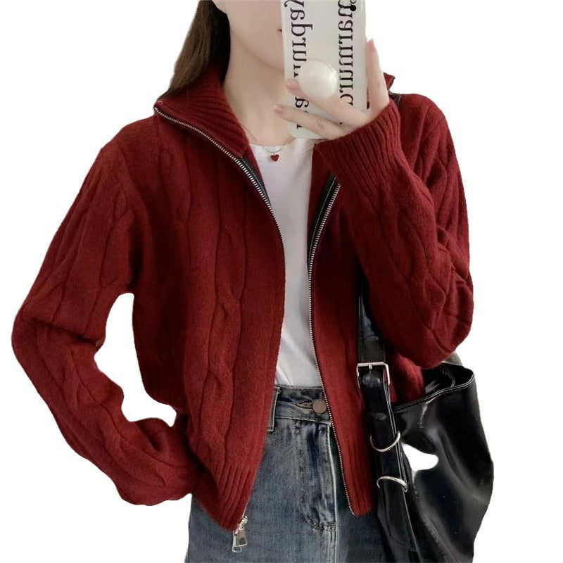 Dame zip cardigan med snor Skjora