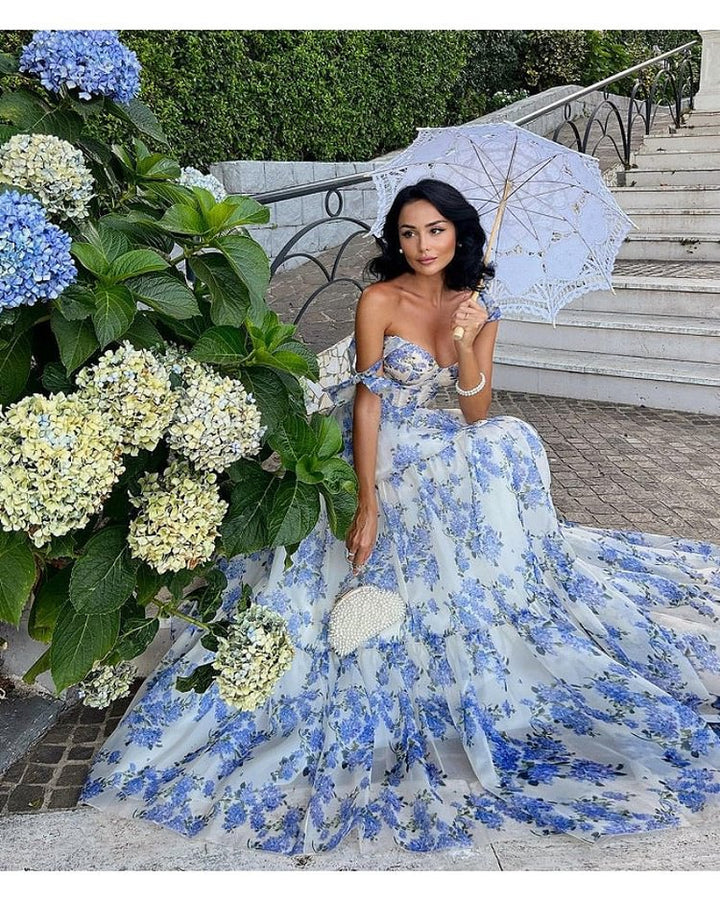 Damer Elegant Maxi Kjole med Blomster Chiffon og Utsvakt Skjørt Skjora