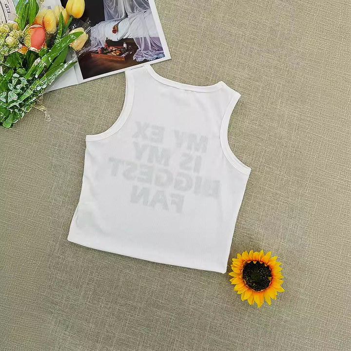 Dame ermeløs Statement-Crop-Top med iøynefallende tekst Skjora