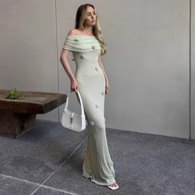 Damer Elegante Maxikjole med Off-Shoulder-design og delikate 3D-blomsterapplikasjoner Skjora