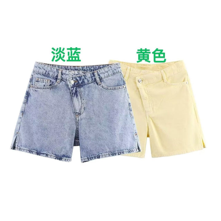 Dame jeansshorts i avslappet vintage-stil med høy midje og sidelommer Skjora