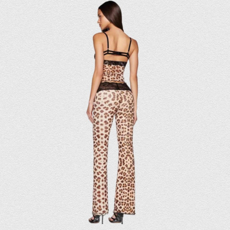 Kvinne leggings med elegant blonder midje og moteriktig dyreutskrift Skjora