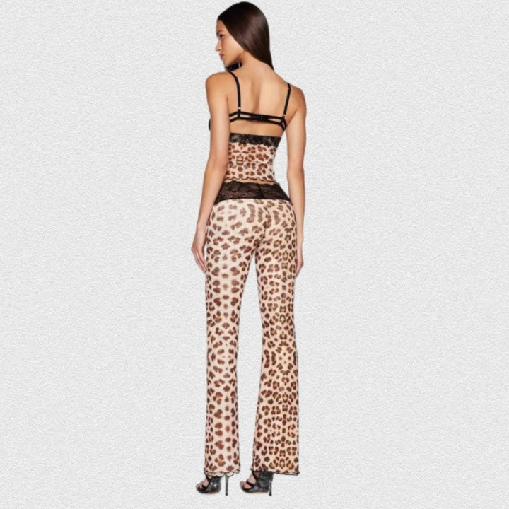 Kvinne leggings med elegant blonder midje og moteriktig dyreutskrift Skjora