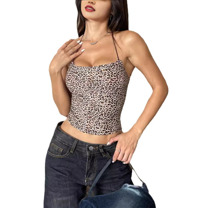 Dame Crop-Top med dyreprint og fine stropper Skjora