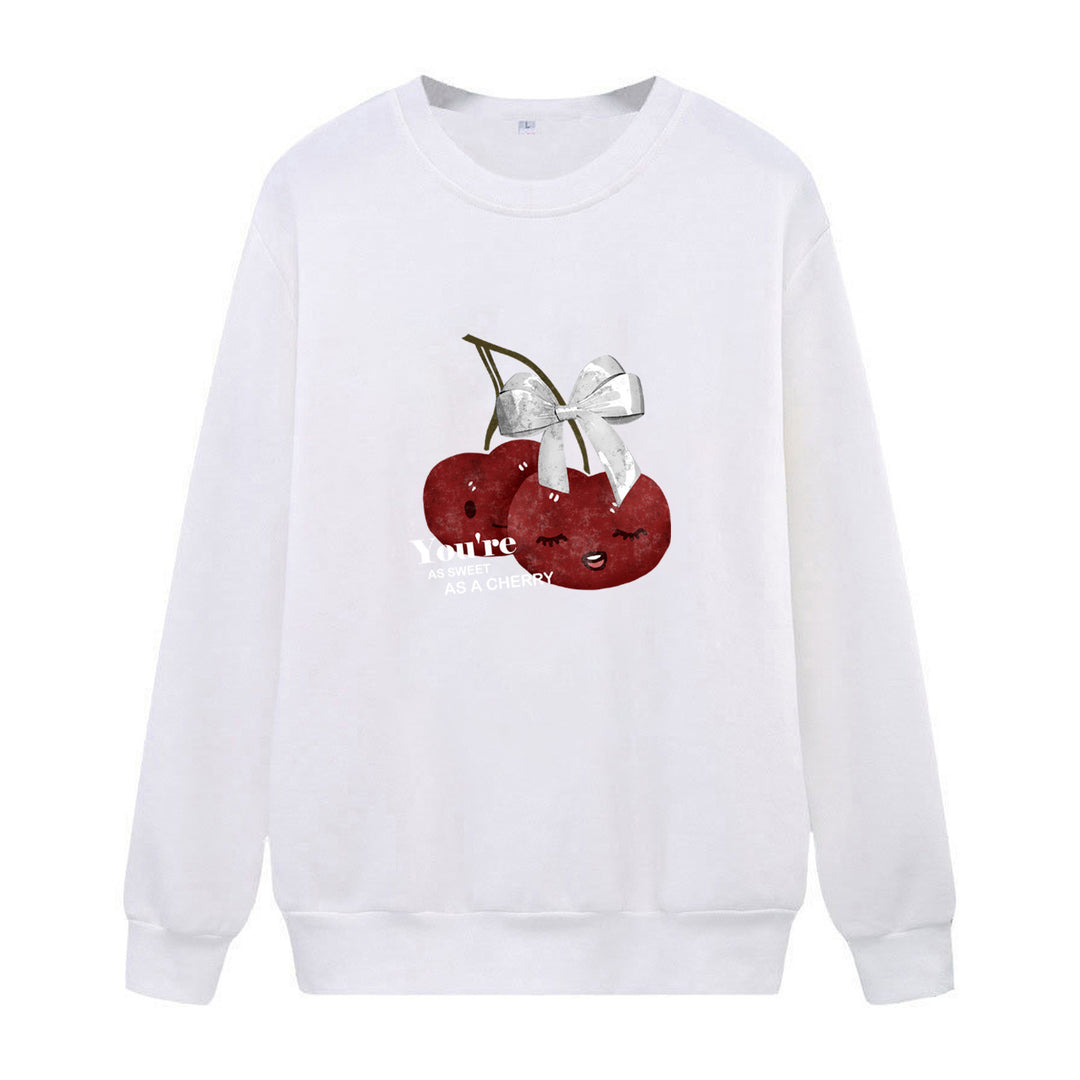 Kvinne komfortabel sweatshirt med fruktig kirsebærmotiv Skjora