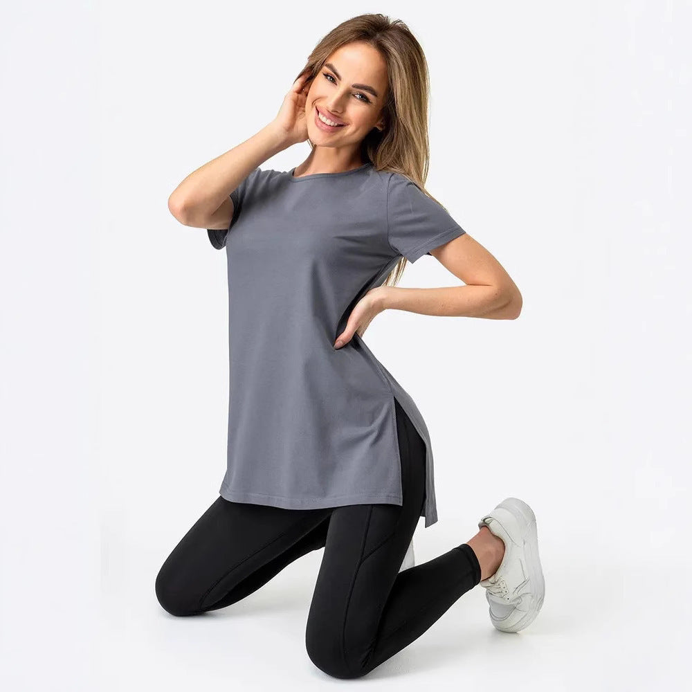 Dame casual longline T-skjorte med sidesplitter og høy slitasjekomfort Skjora