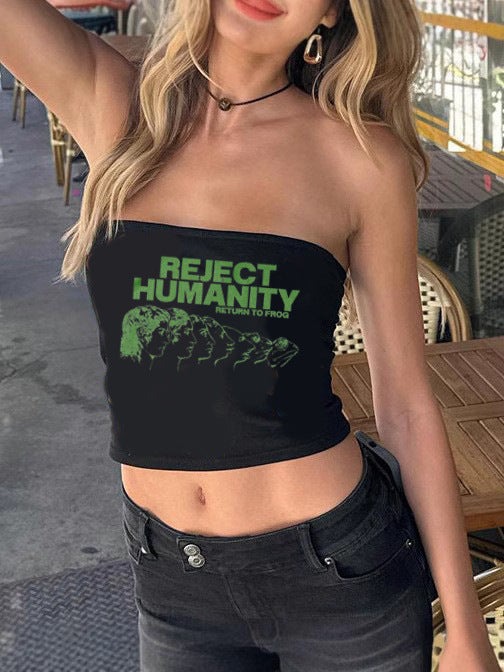 Dame bandeau topp med kreativ grafikktrykk Skjora