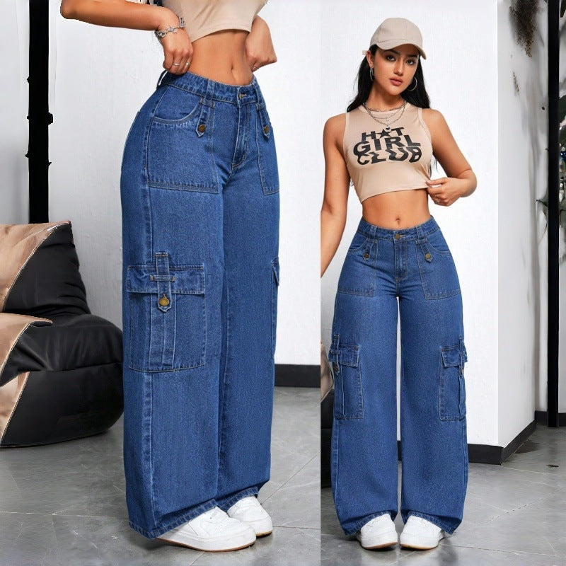 Dame Cargo-jeans i avslappet oversized-snitt med praktiske sidelommer Skjora