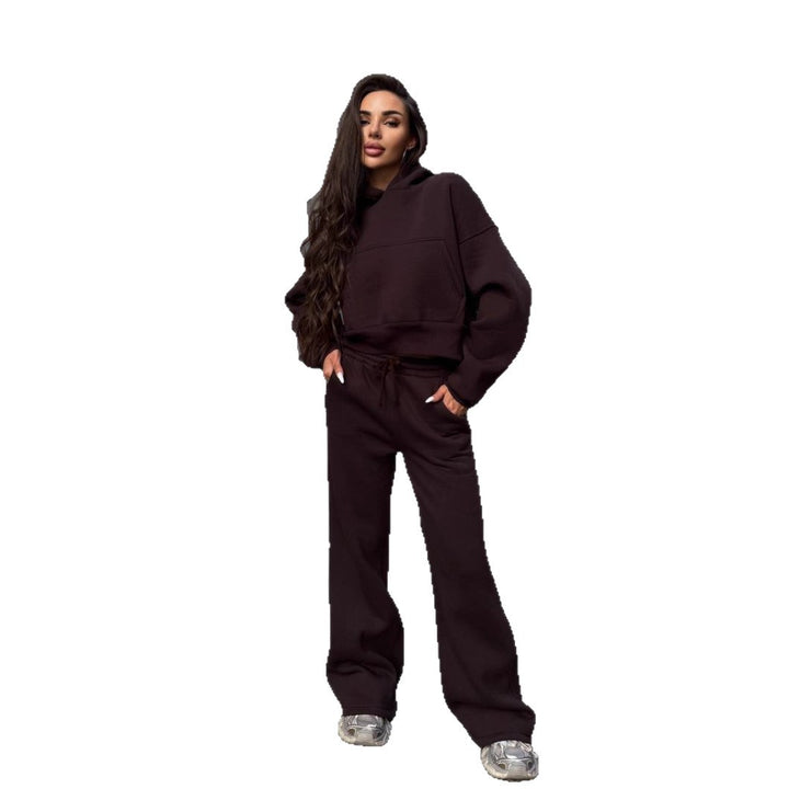 Damer casual cropped hoodie og vid skjæring joggers sett Skjora