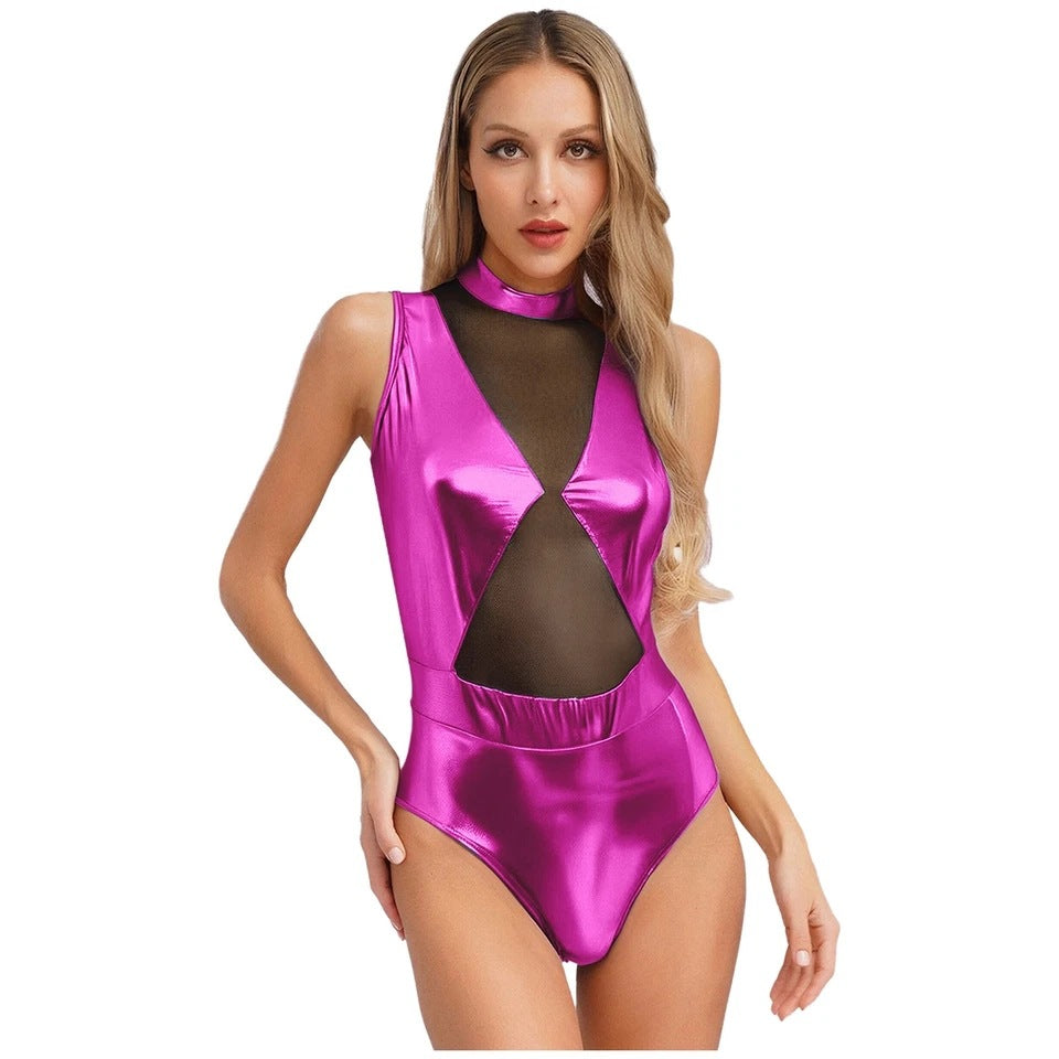 Damen Einteiler Badeanzug mit transparenten Einsätzen und schimmerndem Design Skjora