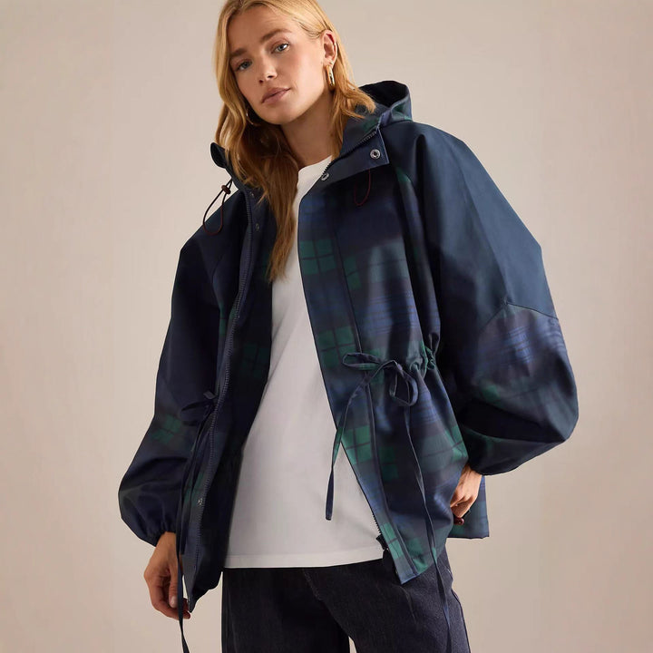 Kvinne casual jacket med trendy rutemønster og justerbart belte Skjora
