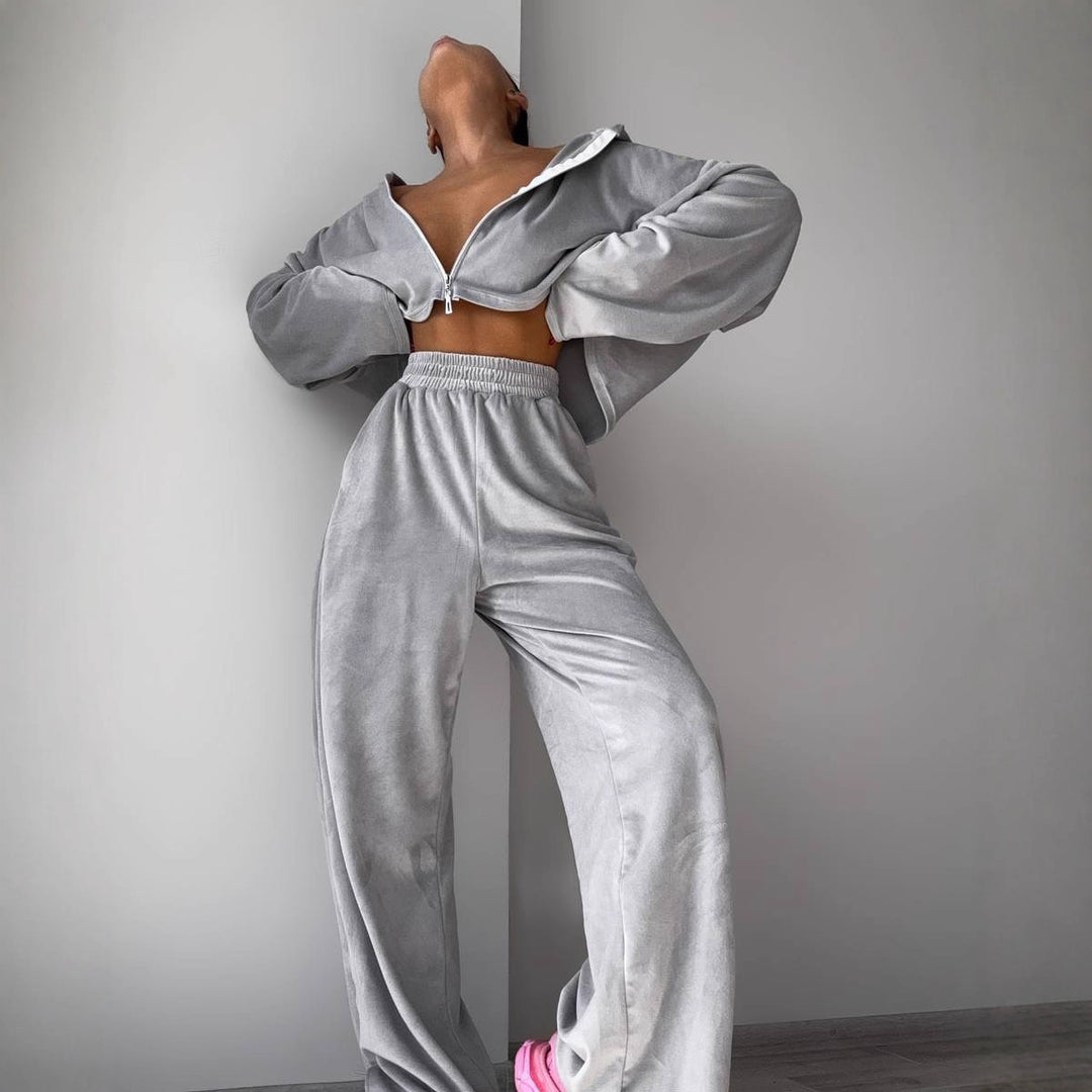Kvinners fleece loungewear-sett med høy krage og løs passform Skjora