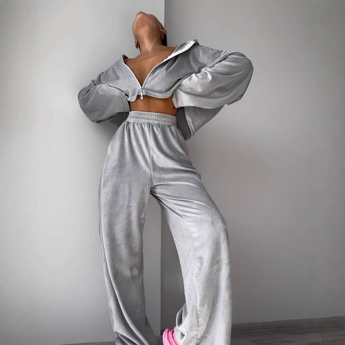 Kvinners fleece loungewear-sett med høy krage og løs passform Skjora