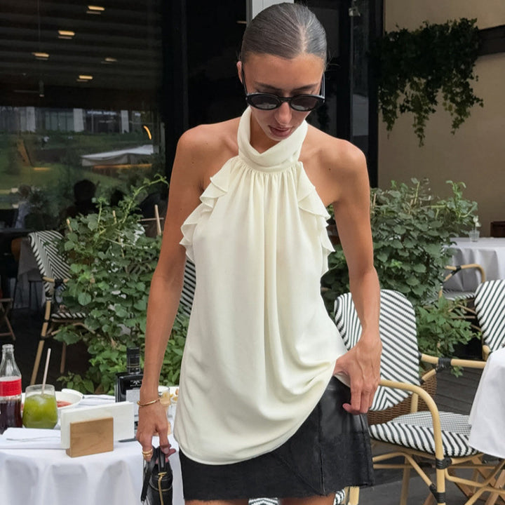 Damer Elegant Spiss Haltertop med Rüschendetaljer Skjora