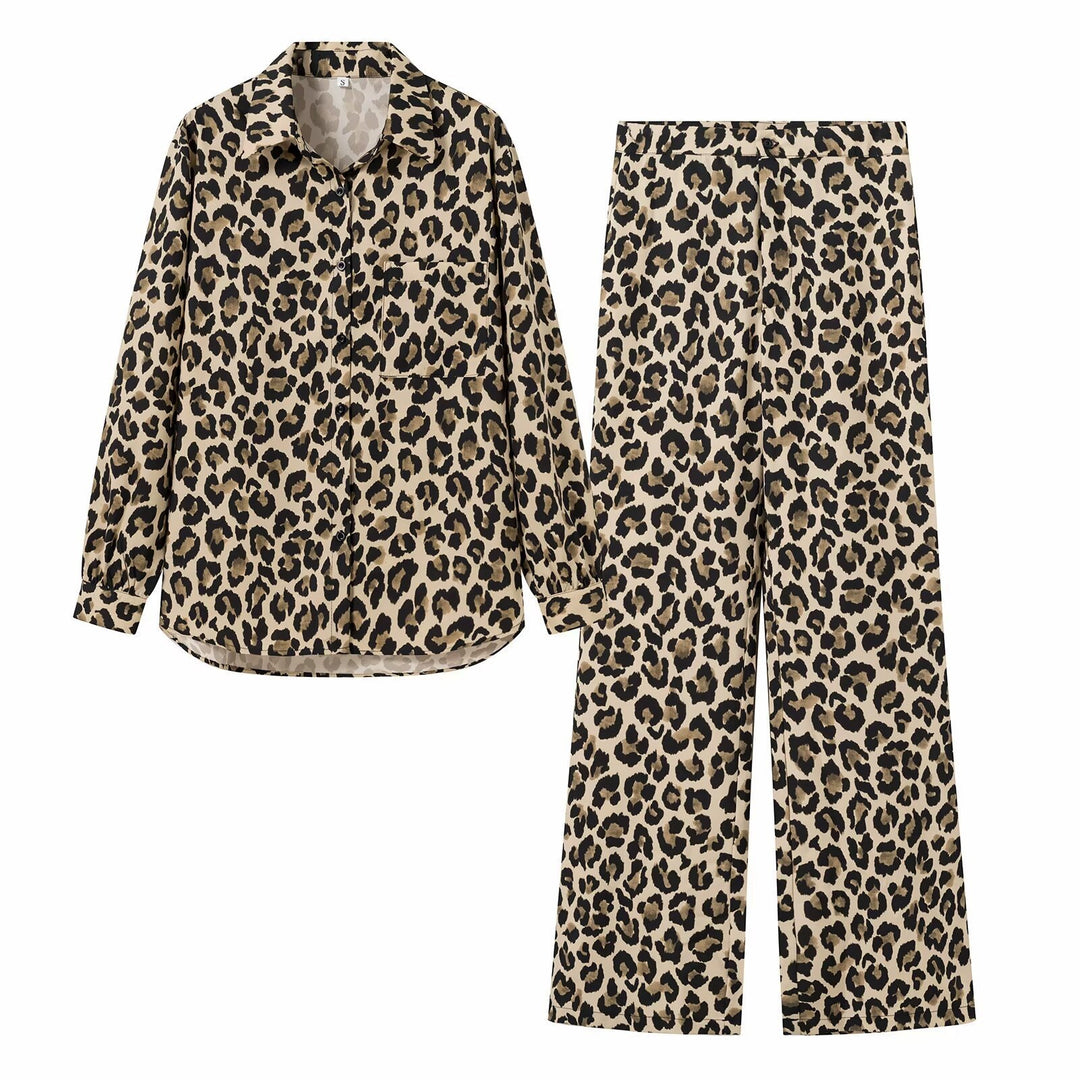 Dame vide linnbukser i trendy leopardmønster Skjora