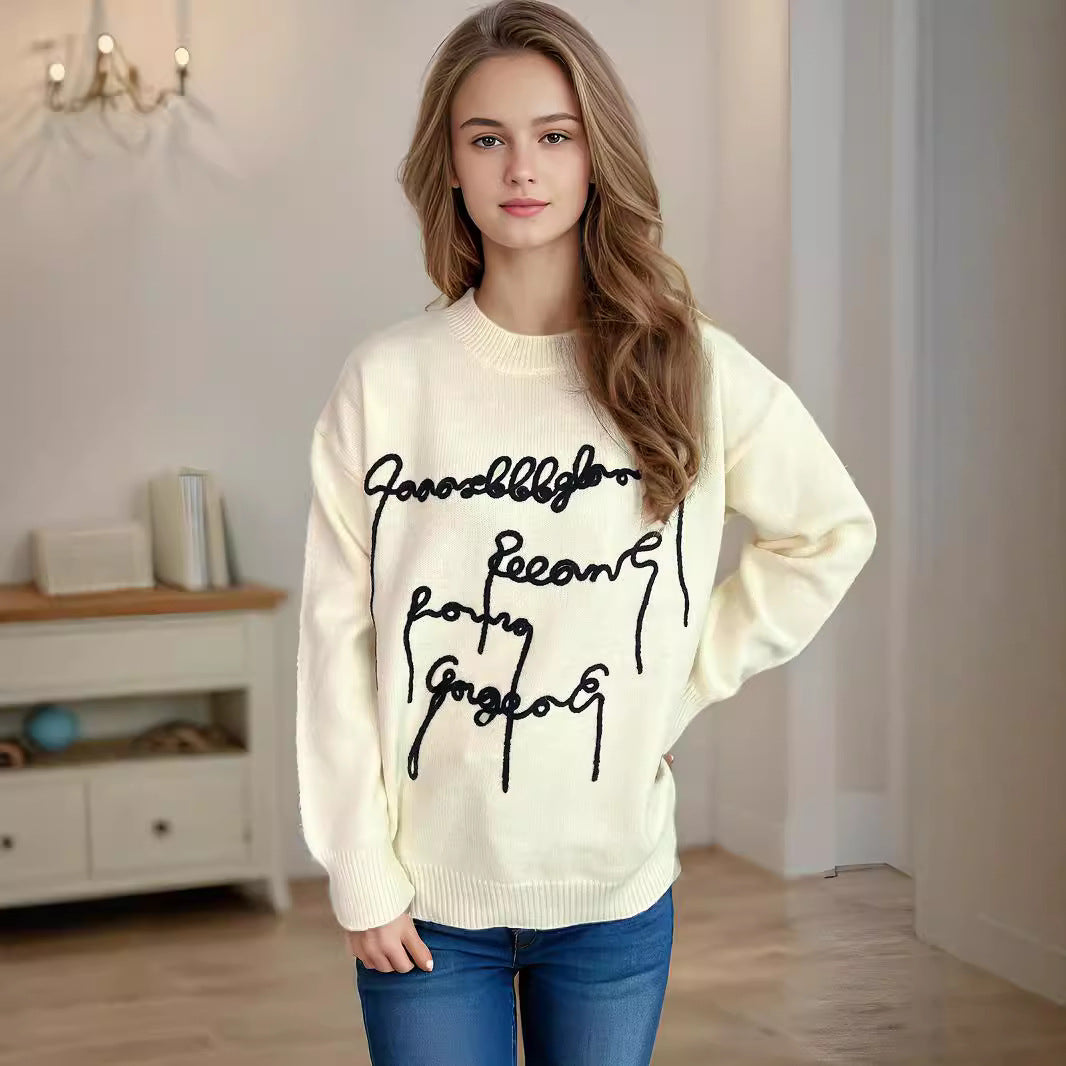 Kvinnes koselige oversized genser med kunstnerisk trykk Skjora