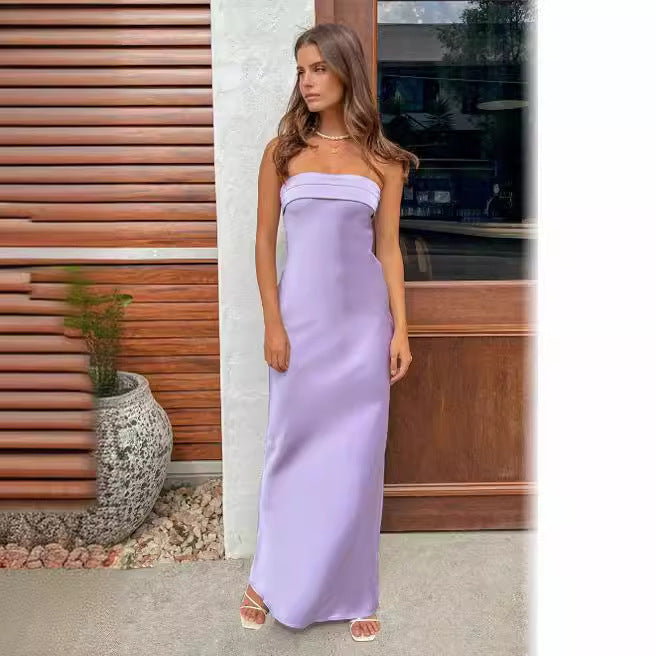 Dame Elegant Maxi Kjole med Slank Midje og Uten Stropper Design Skjora
