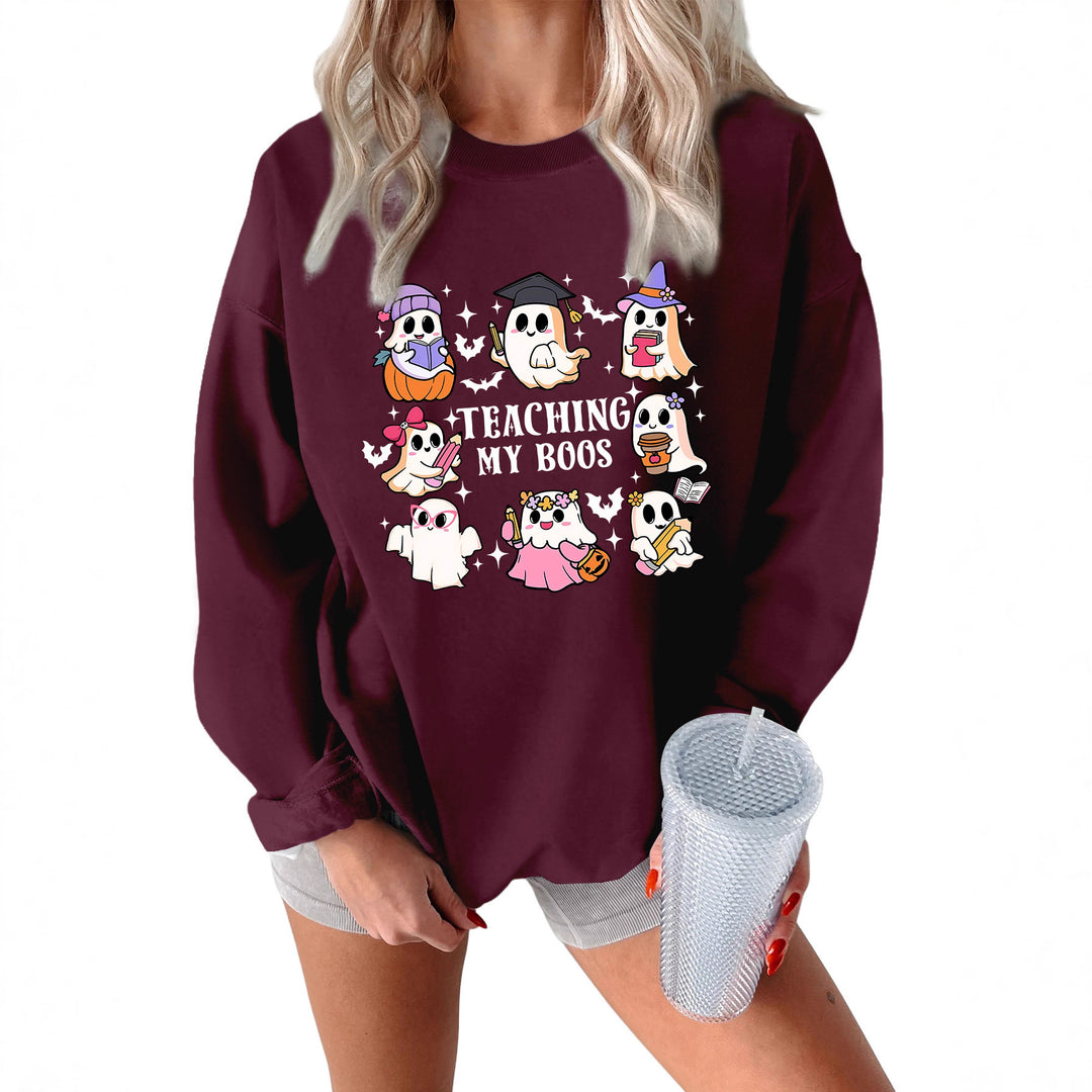 Kvinners sweatshirt med lekent Halloween-design og avslappet passform Skjora