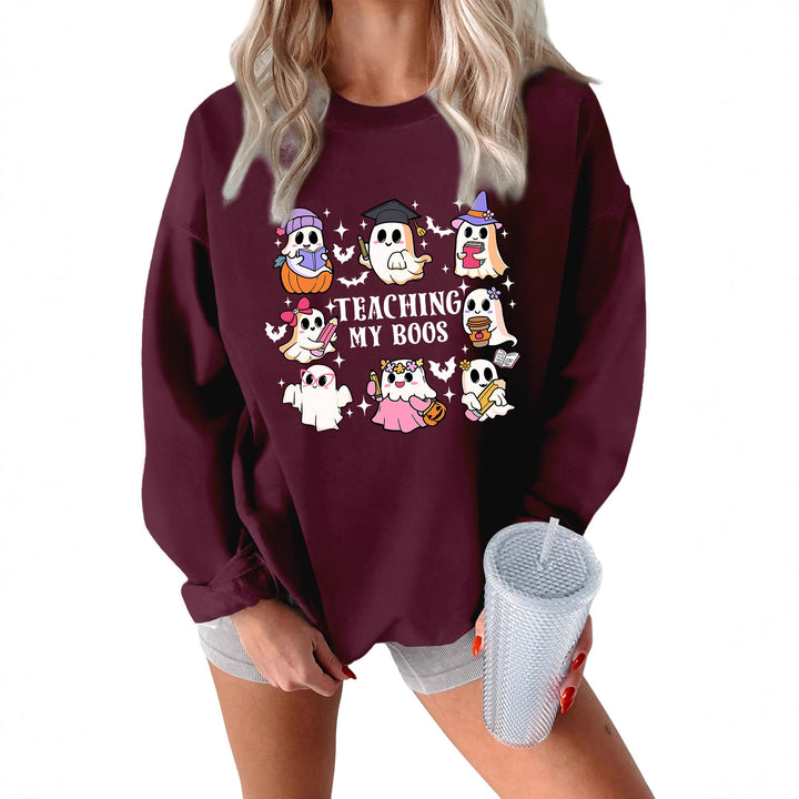 Kvinners sweatshirt med lekent Halloween-design og avslappet passform Skjora