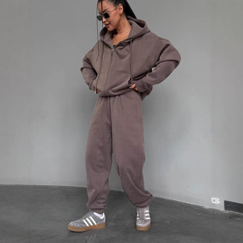 Kvinnekoselig hettegenser jumpsuit med høy kvalitets glidelås og avslappet passform