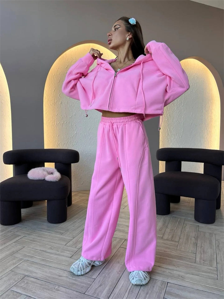 Damer Cropped Hoodie og brede Sweatpants Combo Skjora