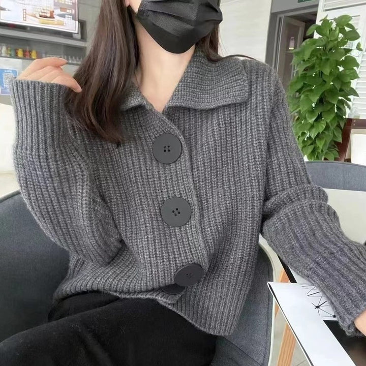 Dame cardigan med oversized passform og store knapper Skjora