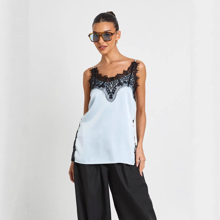 Dame Satin Cami med spissen accenter Skjora